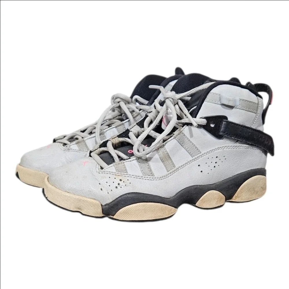 Nike Air Jordan 6 Rings Kids 5Y Wolf Grey Pink Flash Sneakers 323399-009